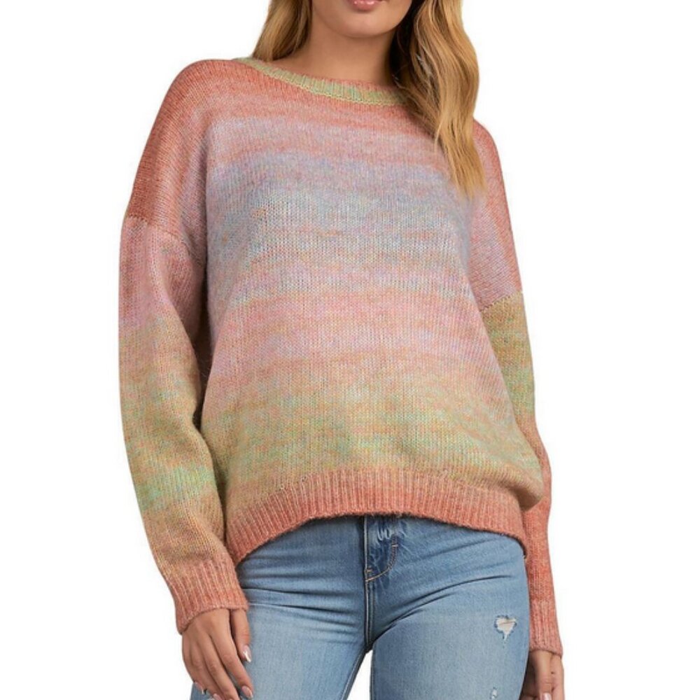 Elan Crew Neck High Low Sweater in Malve Multi